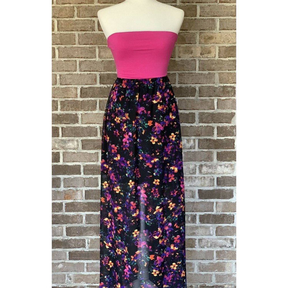 Medium Decree Floral High Low Sheer Maxi With Bow Back Stretch
